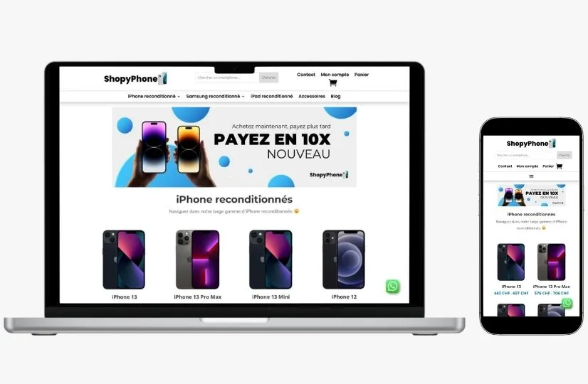 Site ShopyPhone.ch réalisé par Peaks - Agence Web