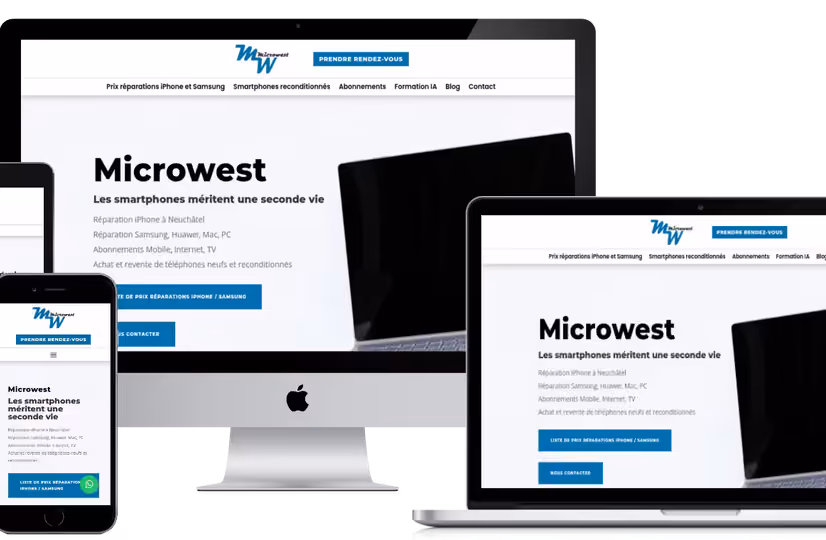 Site Microwest Réparation Smartphone réalisé par Peaks - Agence Web